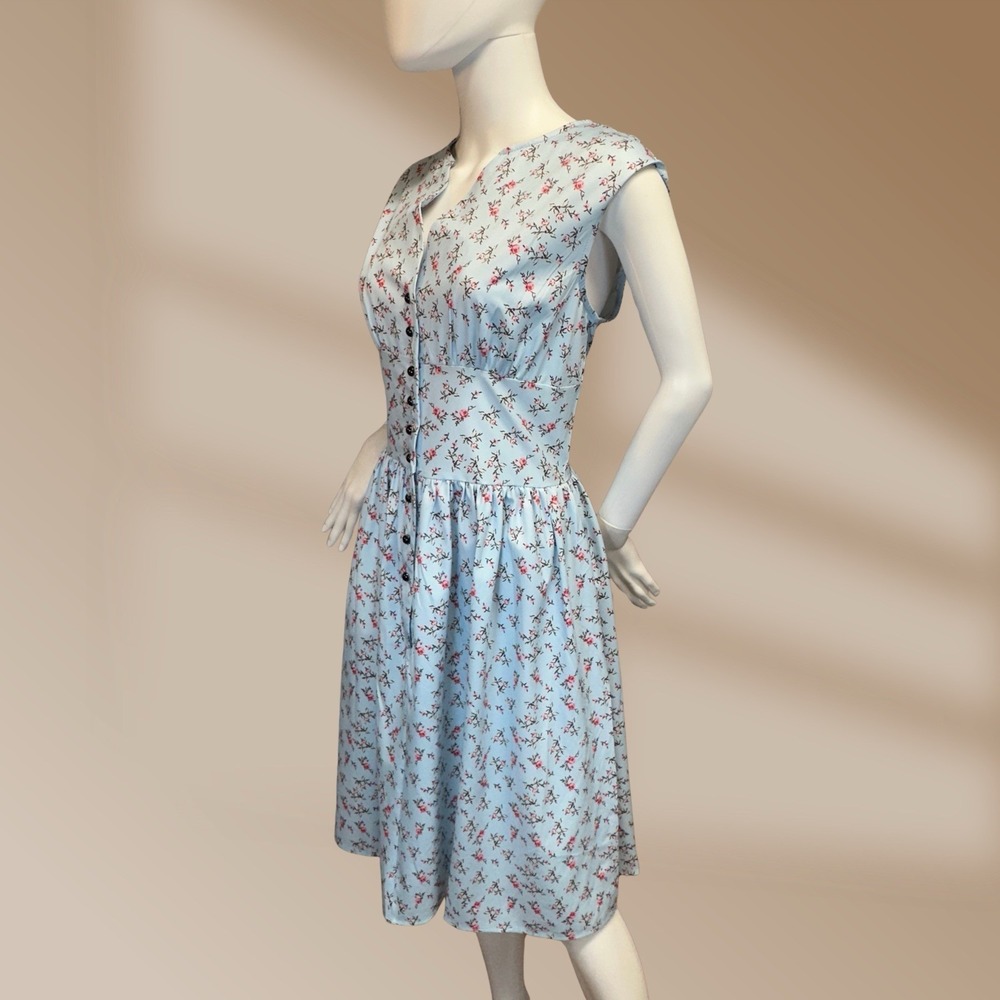 Sucrefas Ladies 50's Inspired Vintage Look Sz XL NWT! Blue Dress Floral Print - Picture 3 of 5
